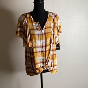 a.n.a Yellow and Purple Plaid Blouse